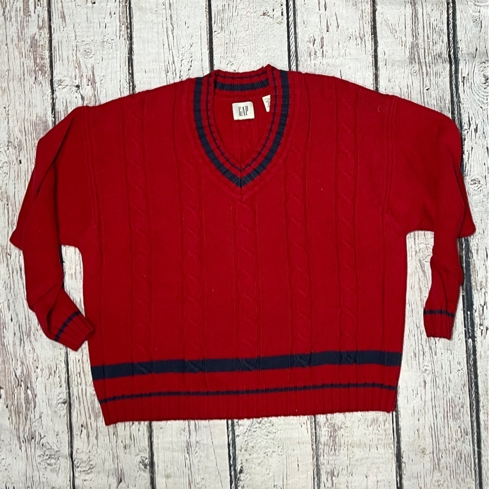 Vintage Grap 1990s Vneck Cricket Varsity Red 90s Sweater Mens